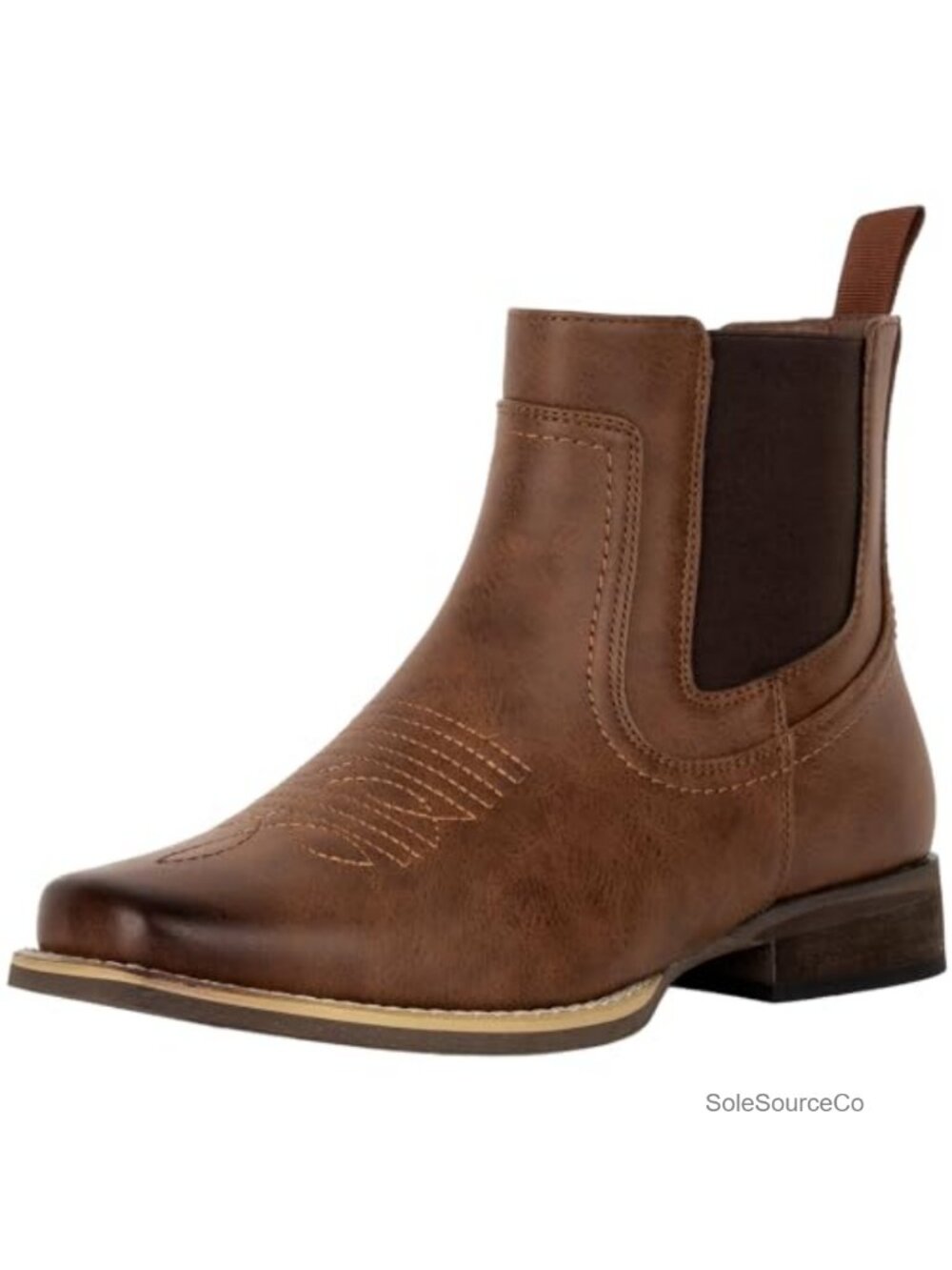 Men's Ankle Cowboy Boots PU Leather Chelsea Western Square Toe